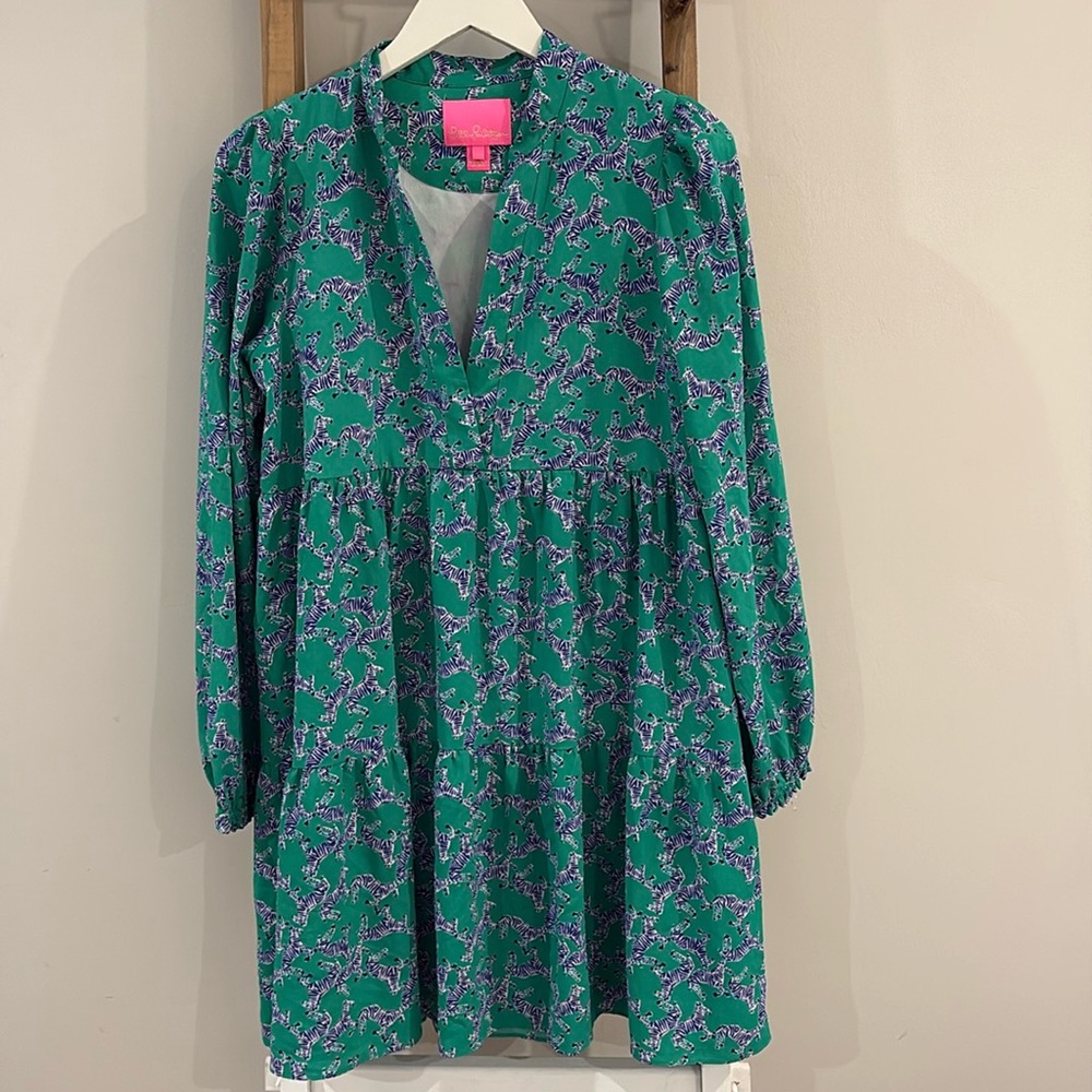 Lilly Pulitzer Winona Dress Green Heebee Zeebees Zebra -  Small - like new